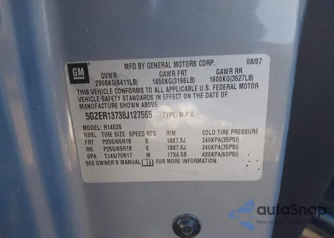 2008 Saturn Outlook Xe z USA, uszkodzony, nr VIN 5GZER13738J127565